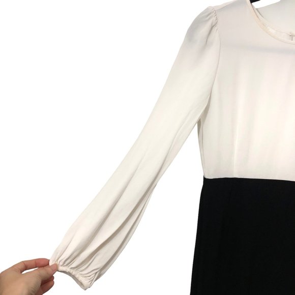 Zara Solid Black White Color Block Long Sleeve Sheath Dress M - Picture 5 of 8
